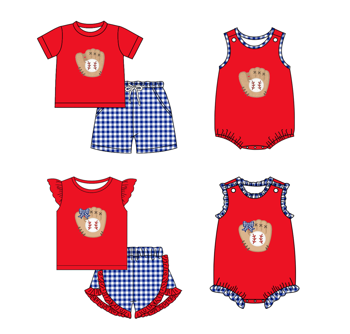 11.25 custom each style moq 5eta 4-6week Sibling Sister baseball red baby girl short sleeve shorts sets and sets 2 and girls romper and boy romper match design