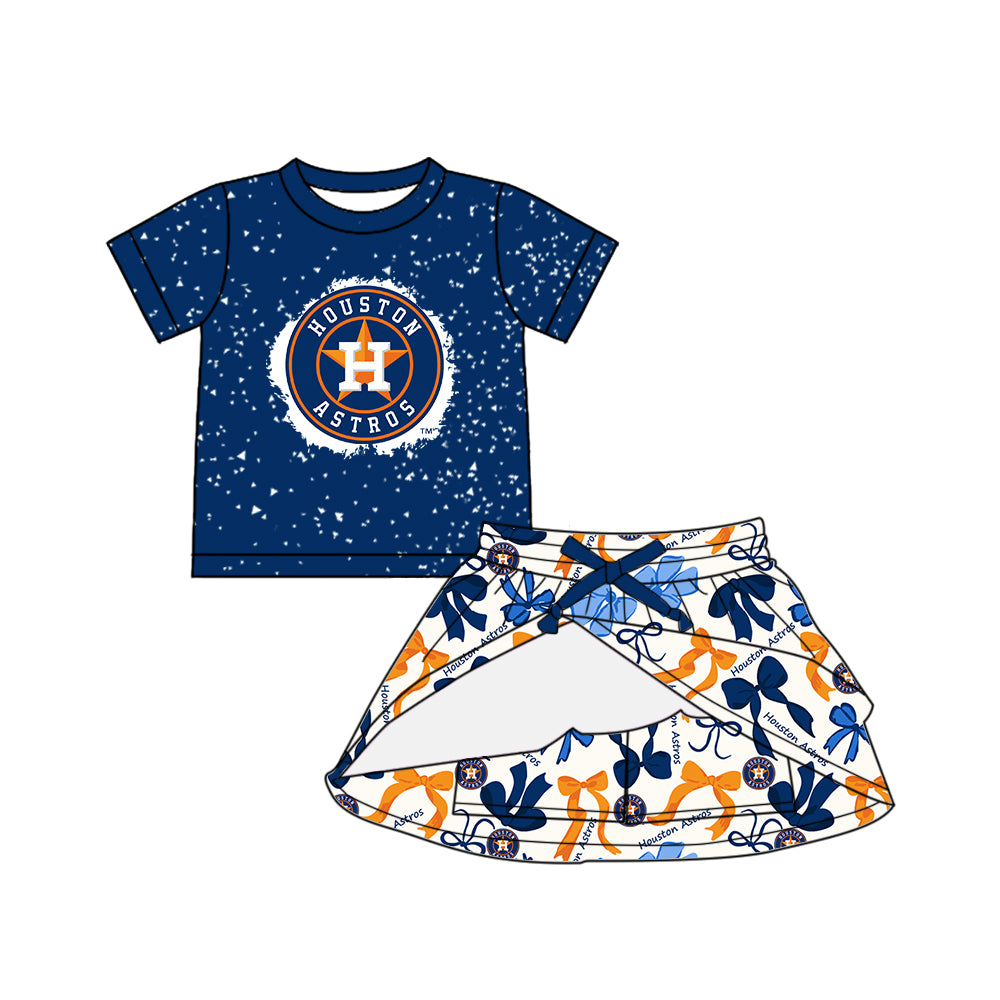 Custom moq 5 mix sizes summer teams baby girls clothes team blue short sleeve skirts shorts sets dress 1 and dress 2 and dress 3 and dress 4-25.5.17