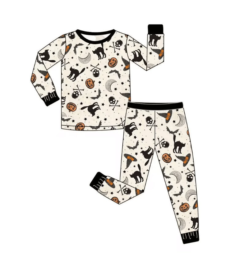5.9custom each style moq 5eta 4-5week Sibling Sister Halloween pumpkin style prints begie girls and boys outfits and baby rompers match family design