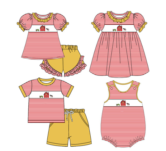 25.10.31 custom each style moq 5 eta 6-8week Sibling Sister farm baby short sleeve shorts sets 2 and romper and dress match design