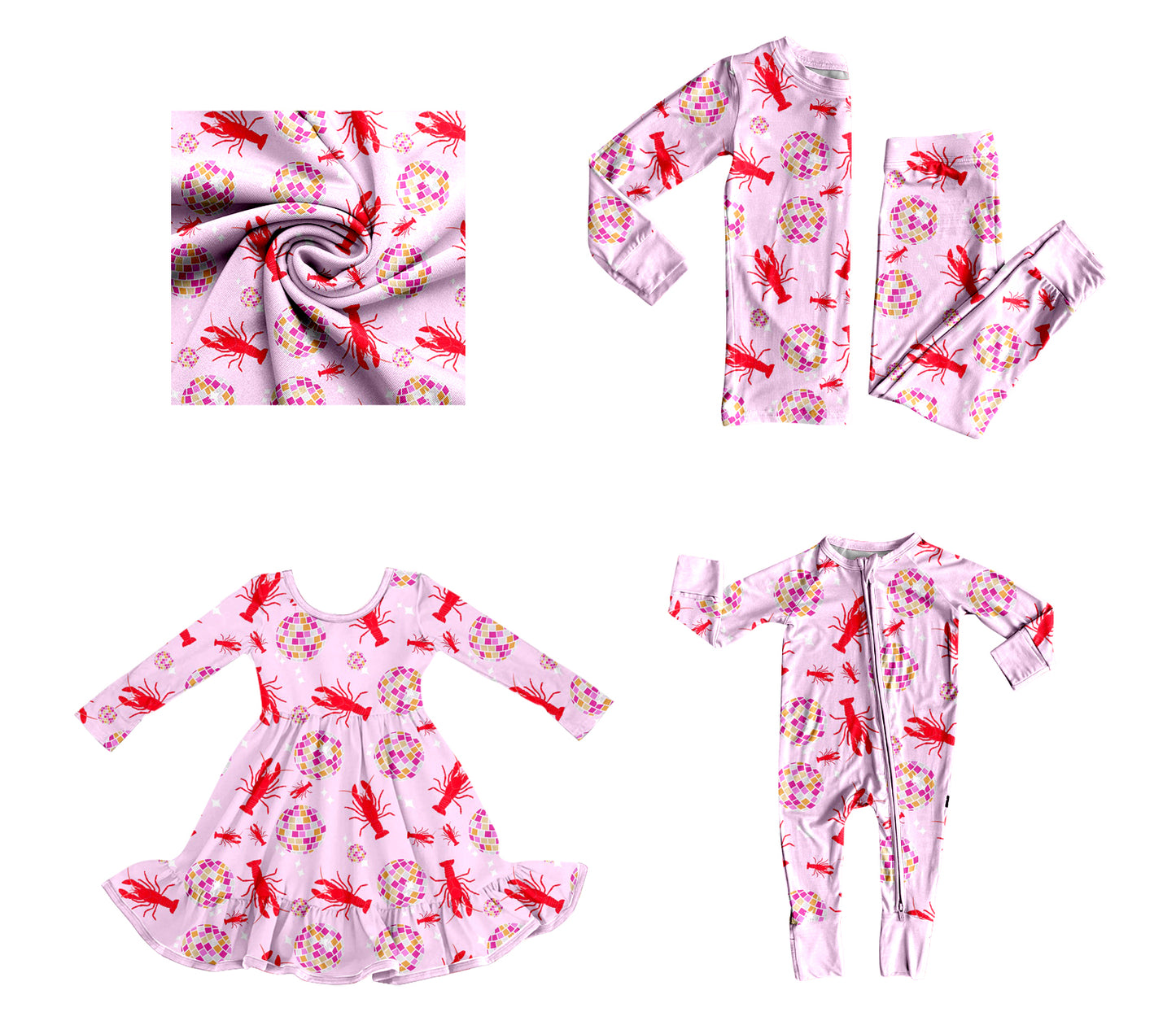 25.9.5 custom each style moq 5eta 4-6week Sibling Sisters lobster floral baby girl long sleeve pants sets and dress and rompers match family design