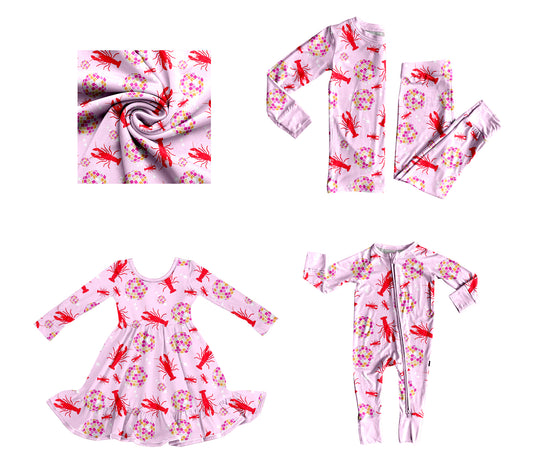 25.9.5 custom each style moq 5eta 4-6week Sibling Sisters lobster floral baby girl long sleeve pants sets and dress and rompers match family design