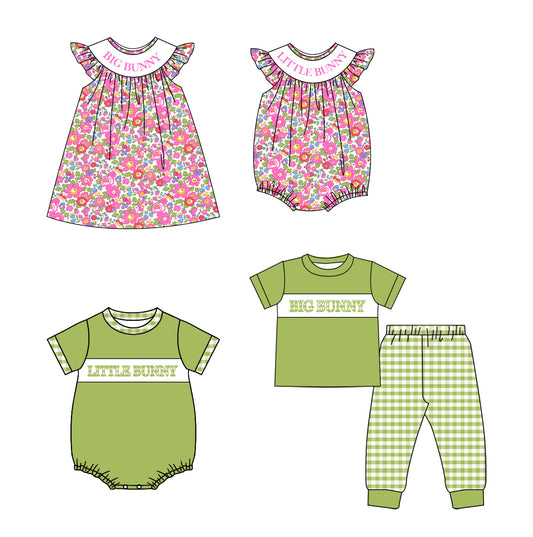 25.9.30 custom each style moq 8 eta 6-8week Sibling Sister baby short sleeve pants sets and romper 2 and dress match design