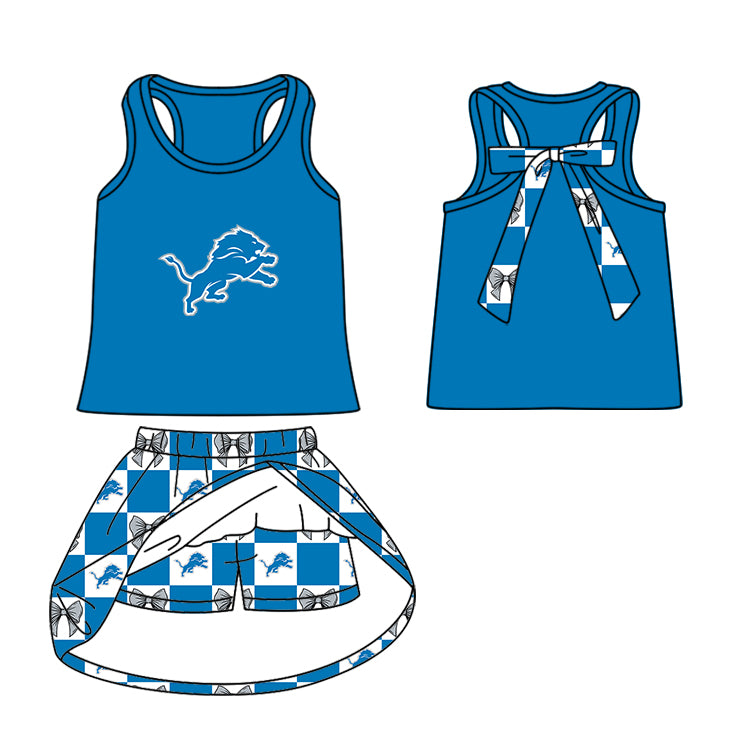 Custom moq 5 mix size milk silk summer teams Blue Checked Baby Girl Sleeveless Top Skirt Short Set Dress And Shorts Yoga Outfit Boy's Top Shorts Set Romper