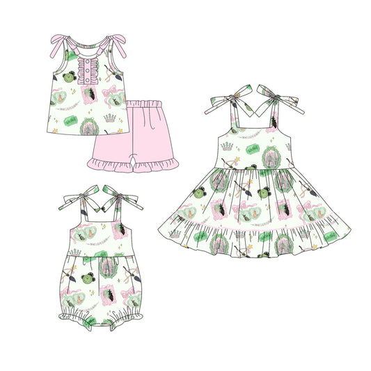 4.16 custom each style moq 5eta 4-6week Sibling Sisters bow baby girl short sleeve shorts sets and dress and rompers match family design