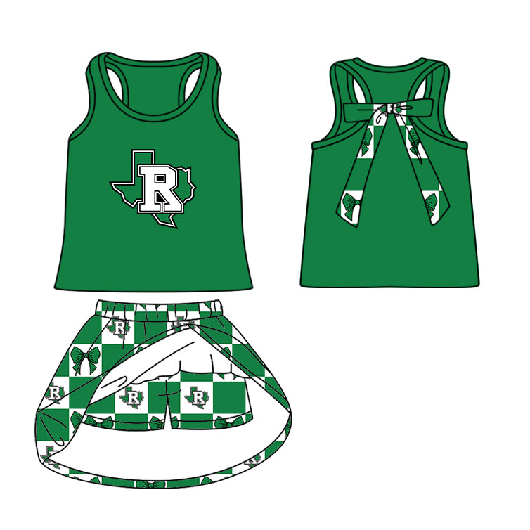 Custom moq 5 mix size milk silk summer teams Baby Girl Green Sleeveless Top Skirts Set Dress And Shorts Yoga Outfit Boy's Short-Sleeved Polo Shirt And Romper