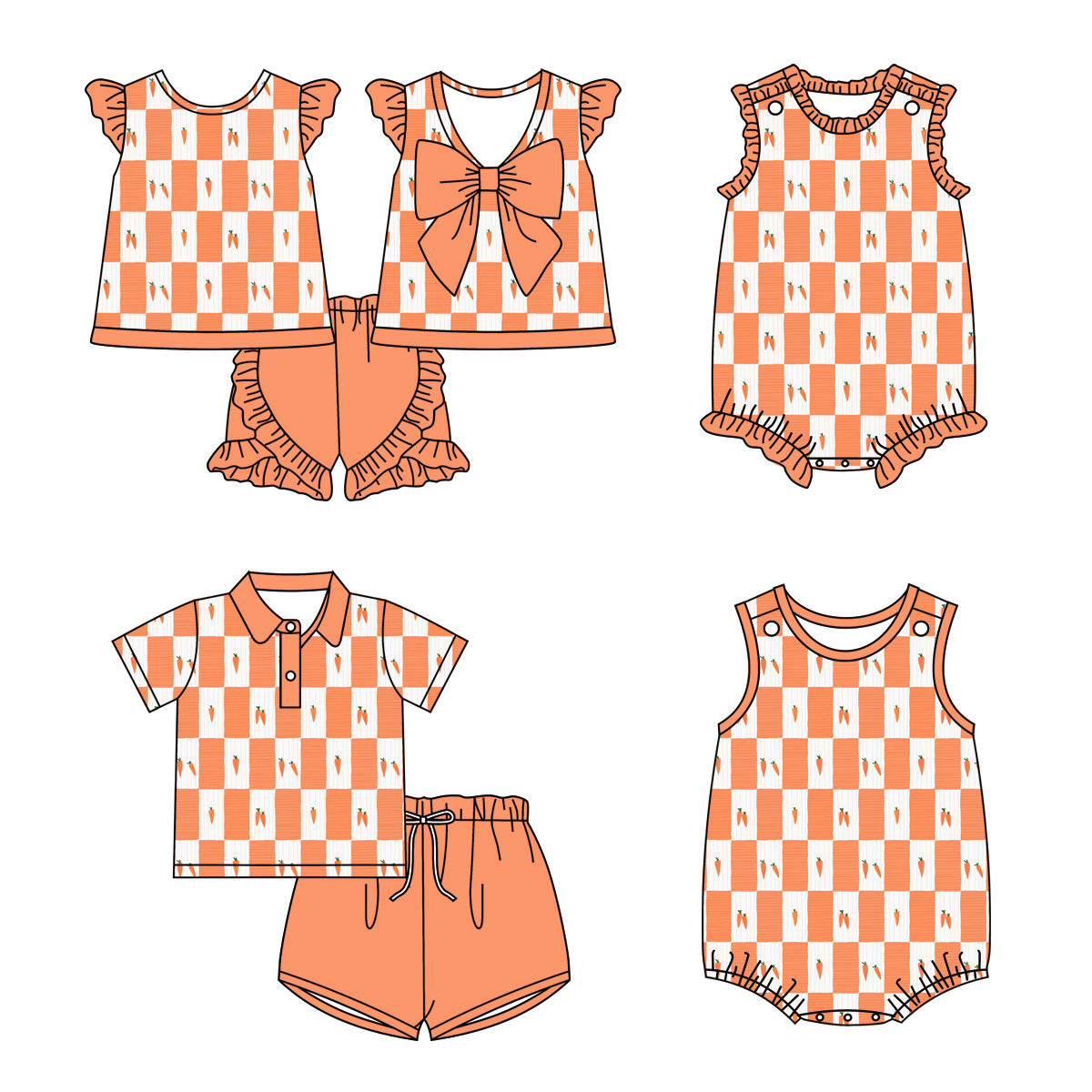 26.1.16 custom each style moq 5 eta 6-8week Sibling Sister carrot baby short sleeve shorts sets 2 and romper 2 match design