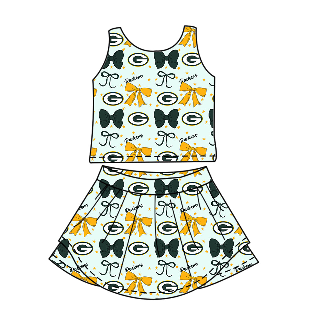 Custom moq 5 mix size milk silk summer teams baby girls clothes team bow blue sleeveless skirts sets and dress 1 and dress 2 and dress 3-25.6.27