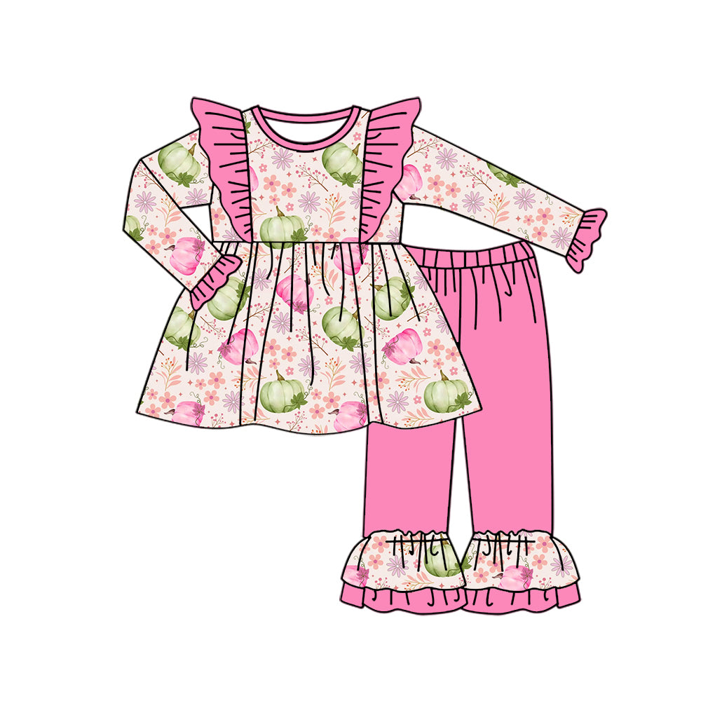 9.3 custom each style moq 5eta 4-6week Sibling Sister pumpkin pink baby girls sets and rompers match family design