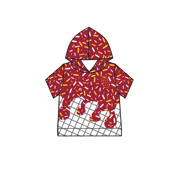 Custom moq 5 mix size milk silk summer teams Camo Hooded Short Sleeve Top Shorts Set Ice Cream Drips Red Hooded Top with Matching Shorts For Baby