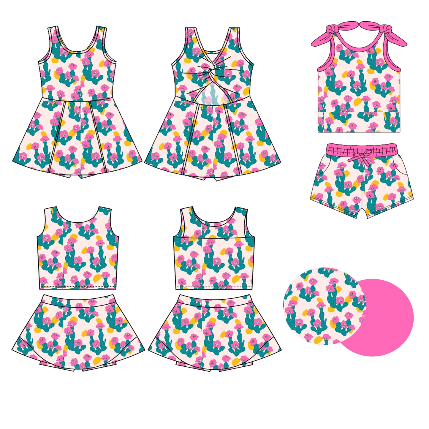 4.8 custom each style moq 5eta 4-6week Sibling Sister floral baby girls clothes Short sleeve shorts sets and yoga dress 1 and dress 2 match family design