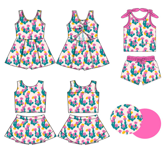 4.8 custom each style moq 5eta 4-6week Sibling Sister floral baby girls clothes Short sleeve shorts sets and yoga dress 1 and dress 2 match family design