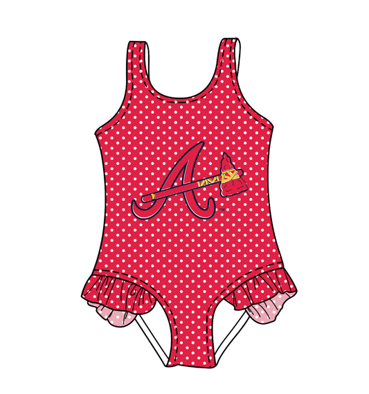 Custom moq 5 mix size milk silk summer teams Red Baby Girl Sleeveless Polka Dot Lace Onesie Swimsuit Cute Summer Beachwear for Little Girls