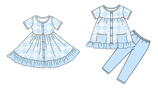 4.28 custom each style moq 5eta 4-6week Sibling Sister pumpkin bow baby girl pants sets and dress match family design