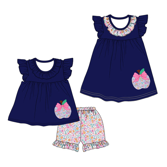 25.12.16 custom each style moq 5 eta 6-8week Sibling Sister apple bow baby short sleeve shorts sets and dress match design