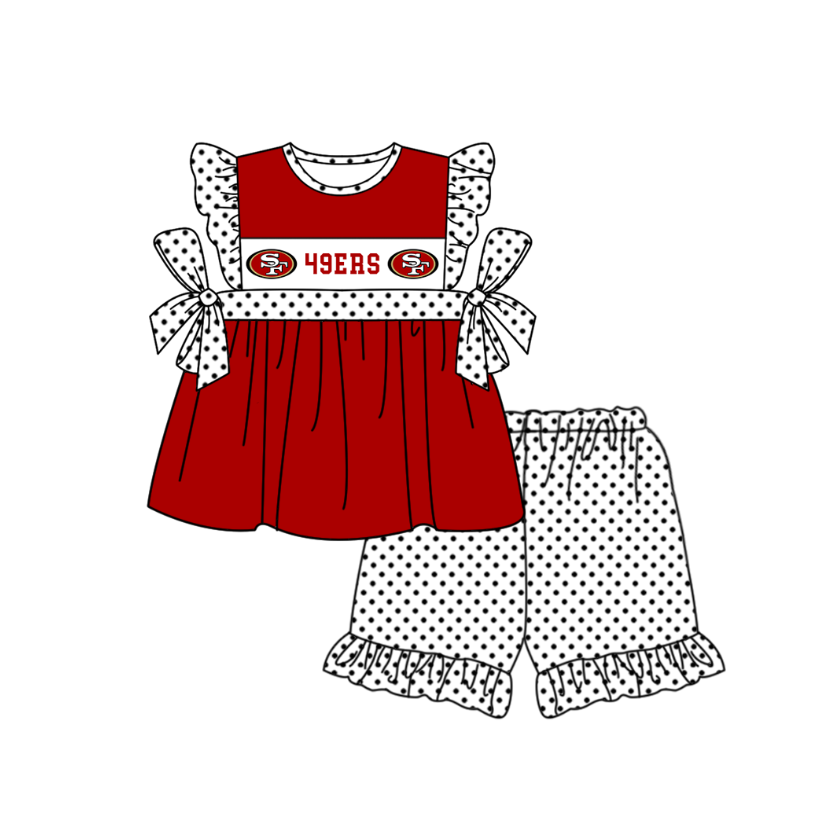 Custom moq 5 mix size milk silk summer teams baby girl boys clothes red short sleeve shorts sets 2  and dress and rompers 2 series