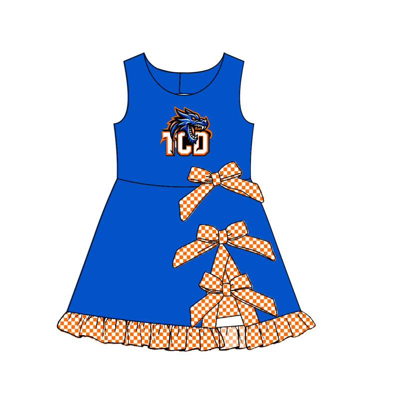 custom moq 5 mix size MSD071005 Baby Girls Checked Bows Yoga Active Short Scallop Knee Length Summer Team Dress