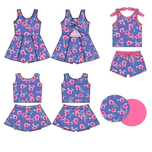 3.22 custom each style moq 5eta 4-6week Sibling Sister floral baby girls clothes Short sleeve shorts sets and yoga dress 1 and dress 2 match family design