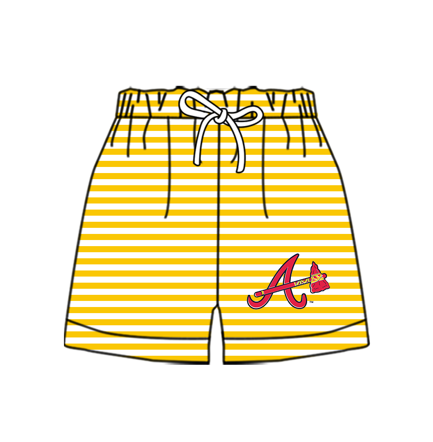 Custom moq 5 mix size milk silk summer teams Baby Yellow Striped Drawstring Shorts for Children Elastic Waist Kids Summer Shorts