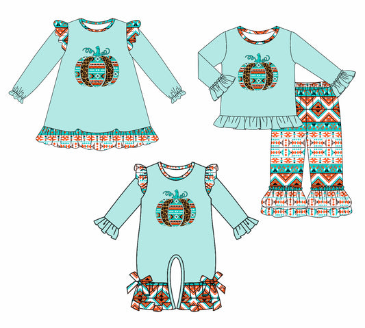 25.7.17 custom each style moq 5eta 4-6week Sibling Sisters pumpkin baby girl long sleeve pants sets and dress and rompers match family design