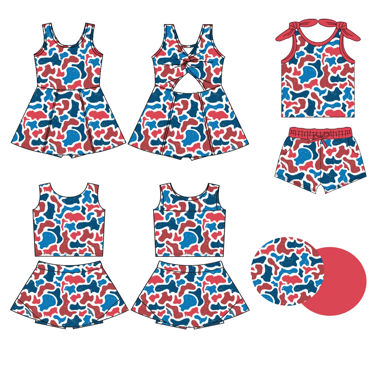 2.28 Custom moq 5 mix size Sibling Baby Girls Camouflage Sleeveless Top And Shorts Set Sleeveless Top And Skirt Sets Dress Yoga Outfit
