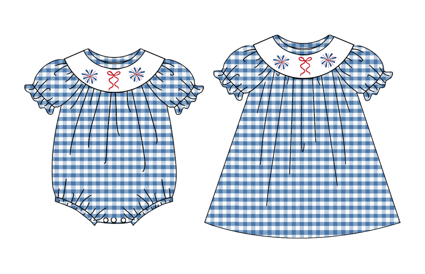 3.4 Custom moq 5 mix size Sibling Baby Girl's Plaid Blue Short-Sleeved Dress Romper Cute  Summer Outfit for Infants