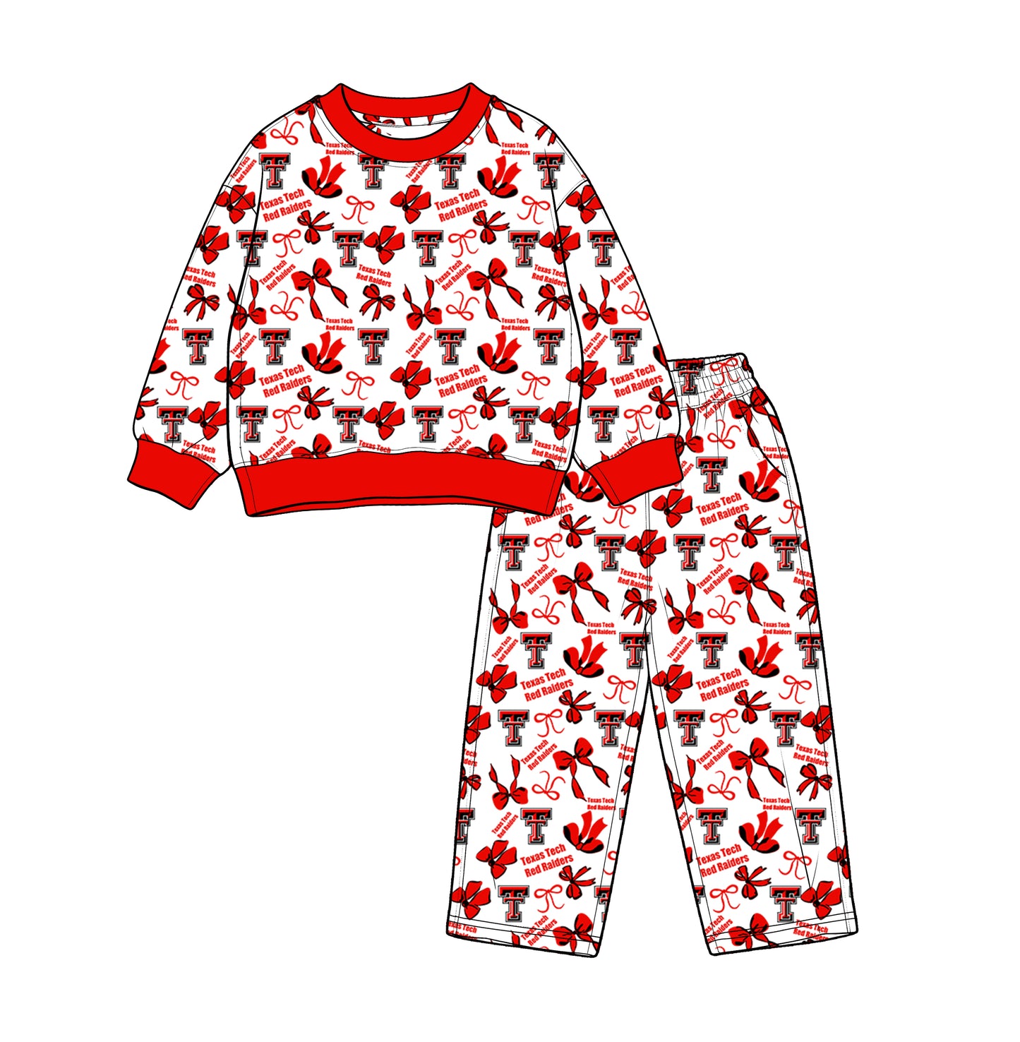 custom moq 5 mix size XFC070904 Baby Kids Bows Printed Long Sleeve Tops Pants Team Casual Clothes Set