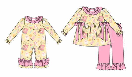 25.6.25 custom each style moq 5eta 4-6week Sibling Sisters farm baby girl long sleeve pants sets and rompers match family design