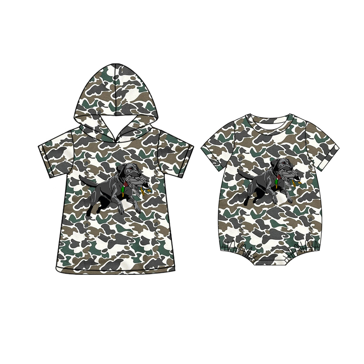 25.11.20 Custom each style moq 5 eta 6-8 week Sibling Sister camouflage duck puppy baby boy short sleeve top and rompers match family design