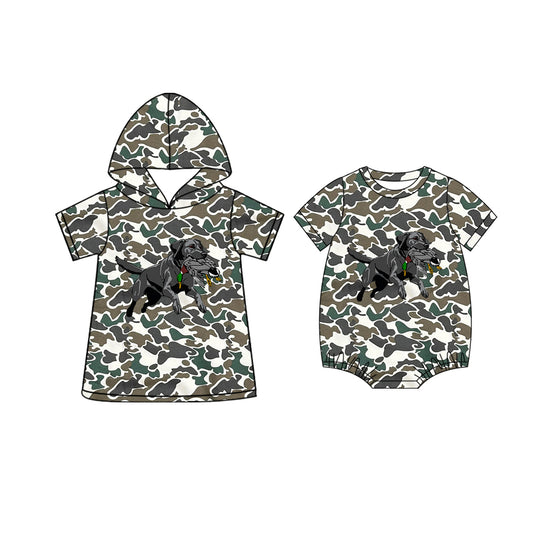 25.11.20 Custom each style moq 5 eta 6-8 week Sibling Sister camouflage duck puppy baby boy short sleeve top and rompers match family design