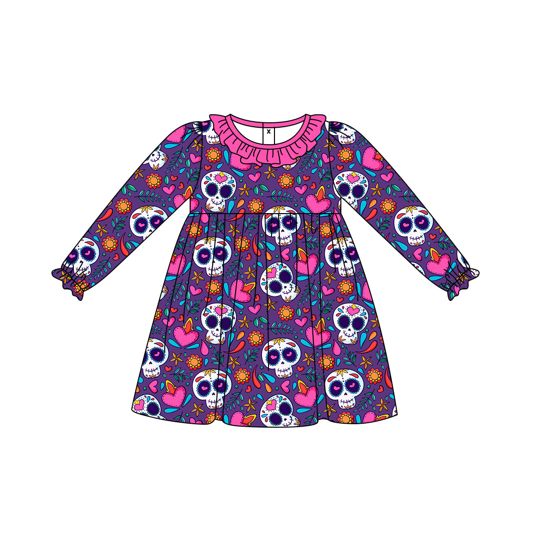 7.25 custom each style moq 5eta 4-6week Sibling Sister purple baby girls sets and dress match family design