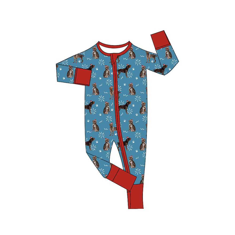 7.1 custom each style moq 5eta 4-6week Sibling Sister Christmas dog blue baby girls sets and dress and rompers match family design
