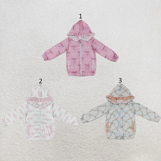 RTS NO MOQ Sibling milk silk Toddler Girls Pink Bow Print Hooded Zip Top Cardigan Jacket