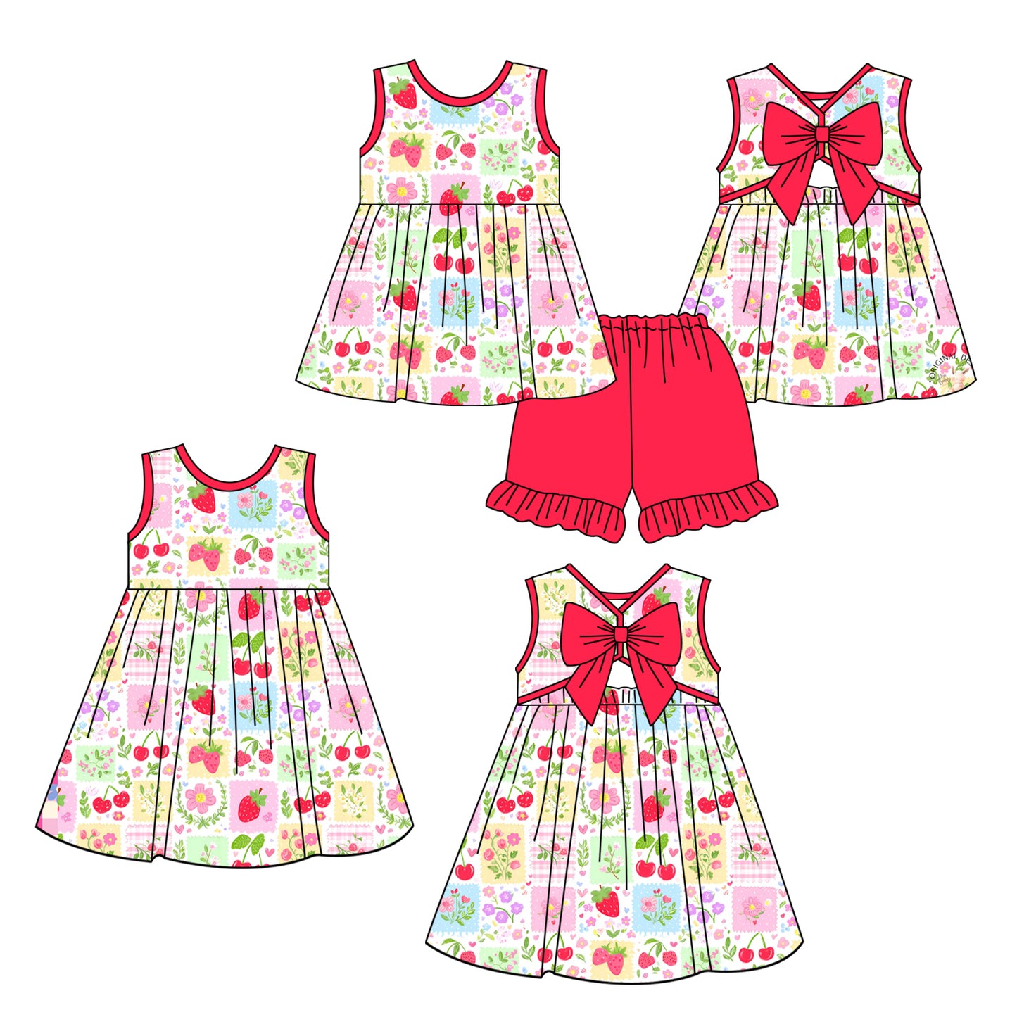 3.23 Custom moq 5 mix size Sibling Baby Girl's Checked Sleeveless Top And Red Shorts Set Cute Dress for Summer