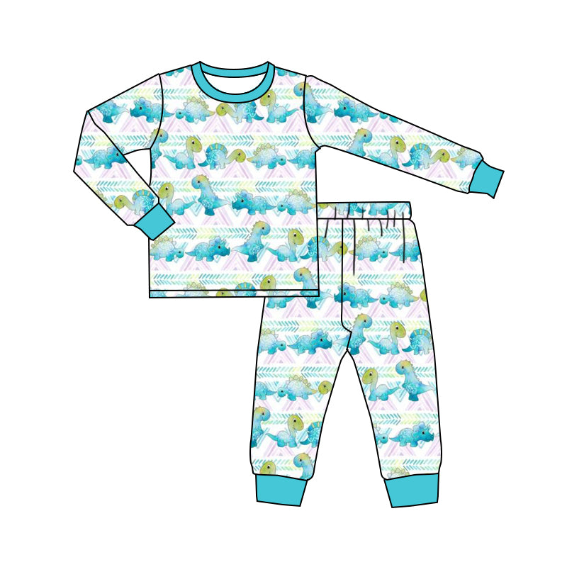 5.2 custom each style moq 5eta 4-5week Sibling Sister dinosaur teal boys outfits and baby romper match family design
