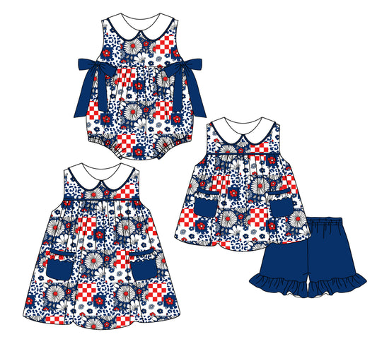 2.22 custom each style moq 5eta 4-6week Sibling Sisters baby girl short sleeve shorts sets and dress and rompers match family design