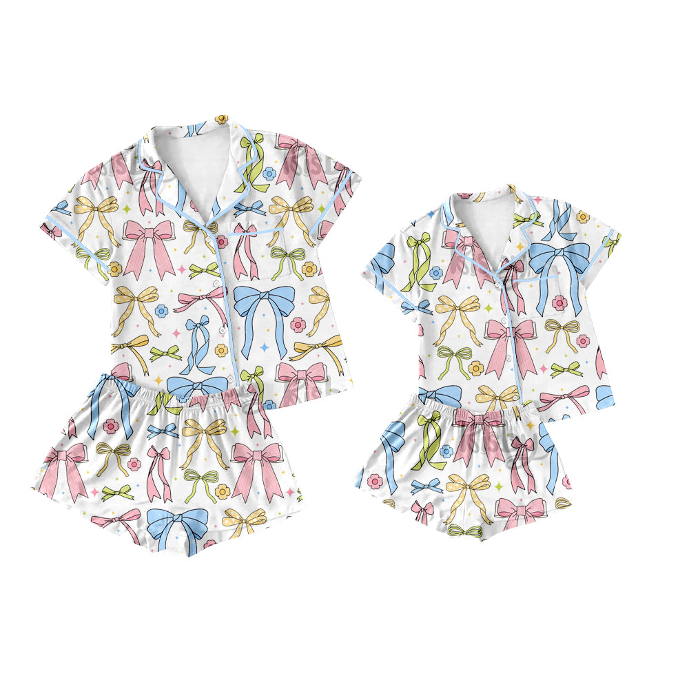 3.21 custom each style moq 5eta 4-6week Sibling Sister bow short sleeve shorts sets and adult sets match design