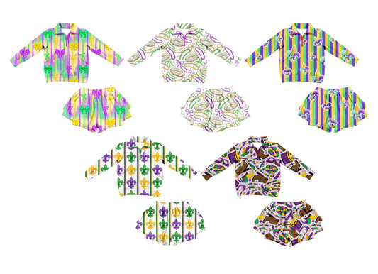 25.10.17 custom each style moq 5 eta 6-8week Sibling Sisters mardi gras baby girl long sleeve shorts sets 5 match family design