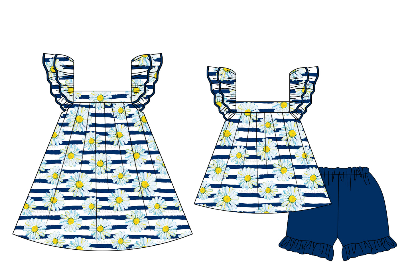 2.19 custom each style moq 5eta 4-6week Sibling Sister floral baby girl short sleeve shorts sets and dresses match design