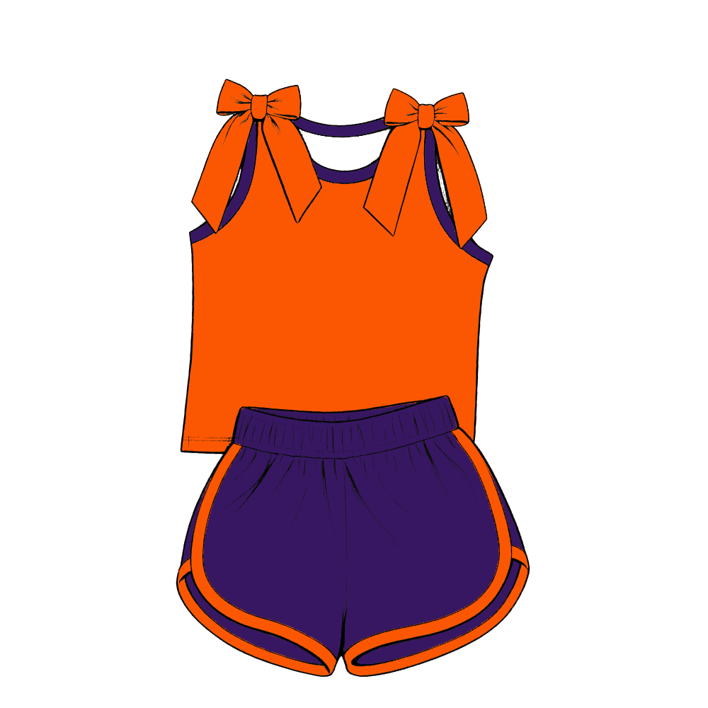 custom moq 5 mix size Baby Girls Orange Purple Bow Sleeveless Top Shorts Summer Outfit Sets
