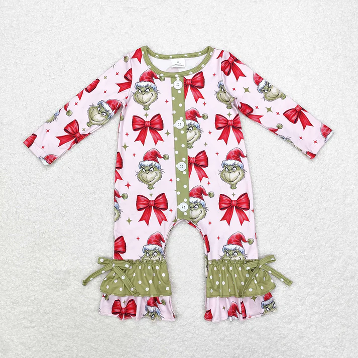 RTS NO MOQ Rose pink bow-Christmas character pink long-sleeved trousers suit & climbing clothes