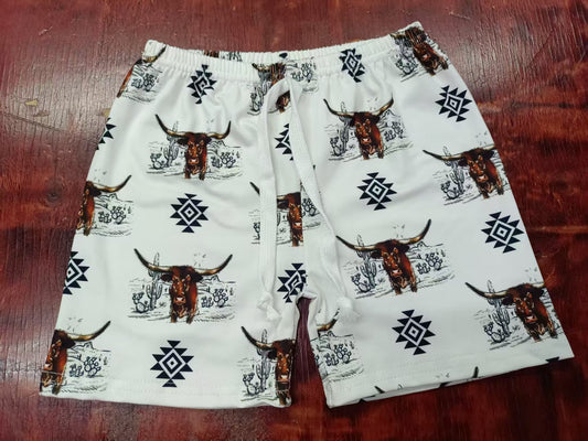 Custom moq 3 eta 6-7weeks kids clothes geometric cow head Summer Shorts-25.5.8
