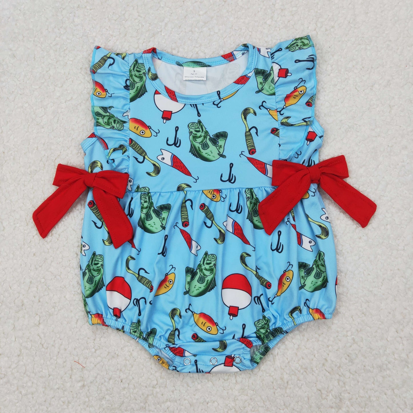 RTS NO MOQ（In Stock ) Fishing float red bow blue vest jumpsuit