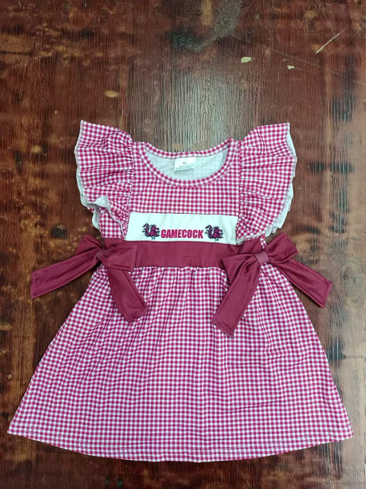 Custom moq 3 eta 6-7weeks baby girl clothes team brick red flying sleeve dress