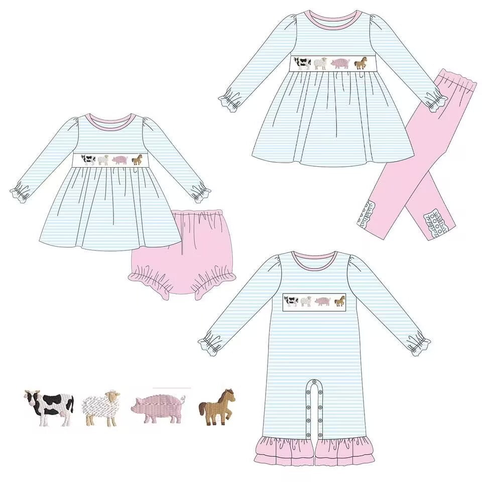 Custom moq 5 each style eta 6-7weeks baby girl clothes cow horse long sleeve pants set and briefs sets and romper-25.8.29