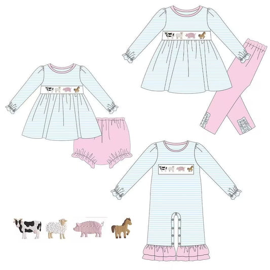 Custom moq 5 each style eta 6-7weeks baby girl clothes cow horse long sleeve pants set and briefs sets and romper-25.8.29
