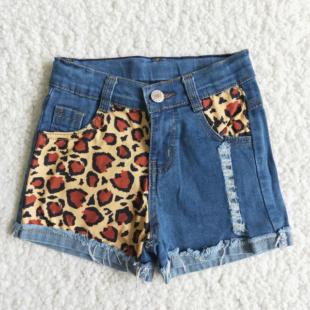 RTS NO MOQ Sibling Baby Girls half stripe blue denim shorts