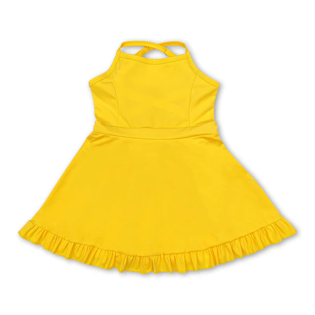 RTS NO MOQ Sibling Baby Girls Dark Red Strap Shorts Yoga Knee Length Athletic Dresses