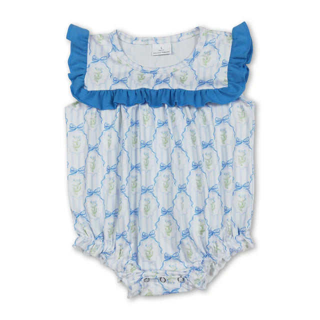 RTS NO MOQ Sibling Baby Girls 4th Of July Bow Ruffle Rompers