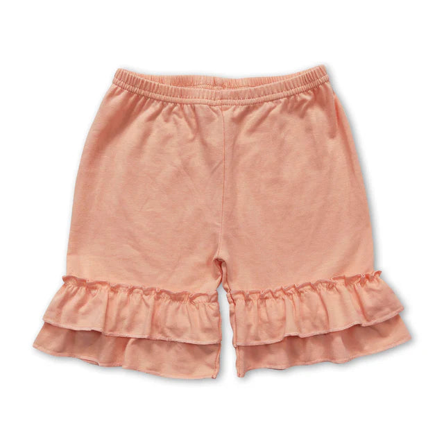 RTS NO MOQ Sibling Baby Girls Summer Light Blue Cotton Double Ruffle Shorts